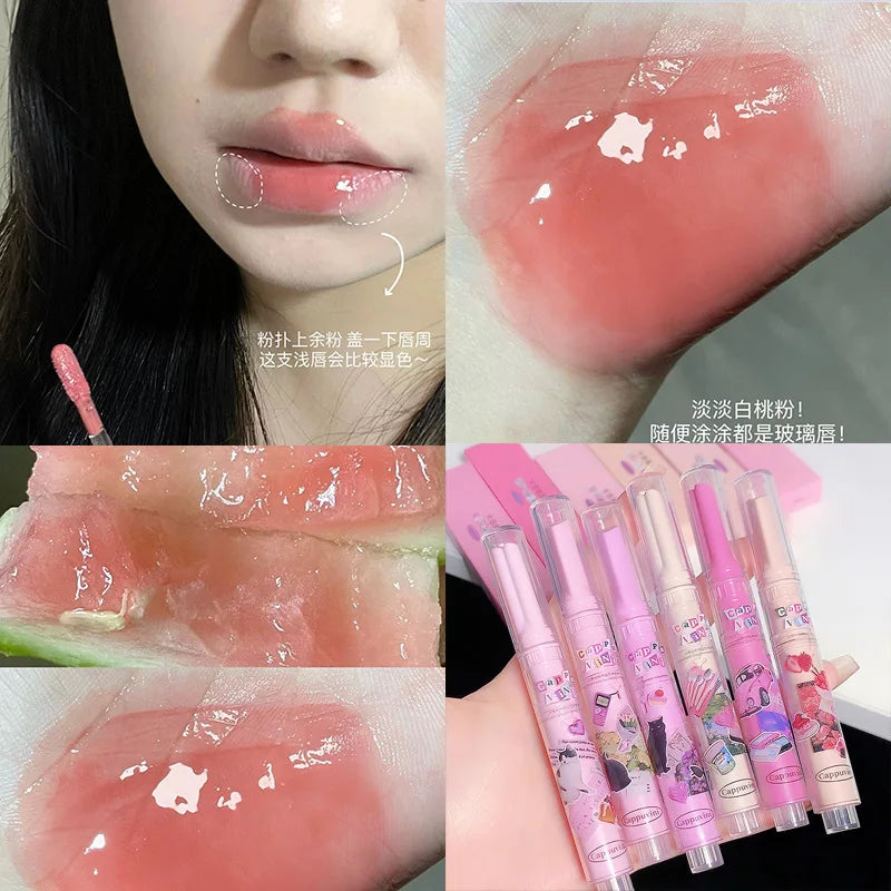 Jelly Love Lipstick Pink Water Gloss Clear Lip Glaze Waterproof Non-stick Cup Hydrating Plumping Fade Lip Lines Lip Gloss Makeup