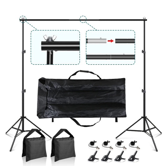 Background Support System 2x2/2x3M Photo Video Studio Backdrop Stand Kits With Clips Storage Bags For Decorate Birthday Parties