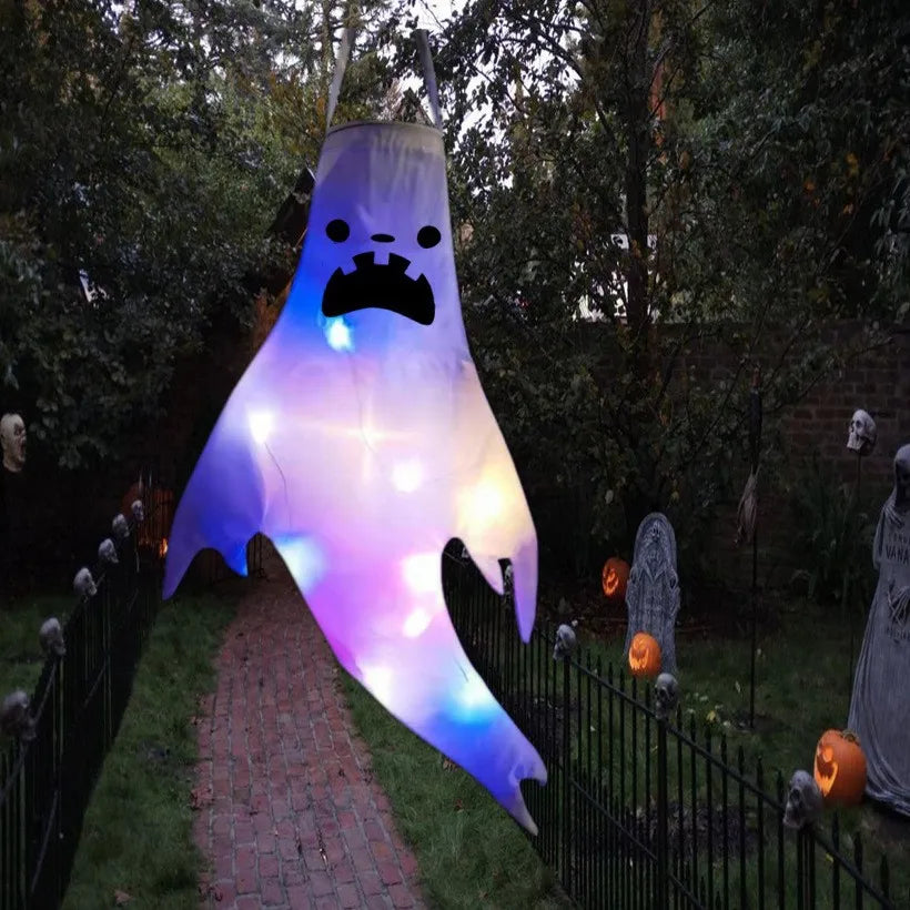 Large LED Halloween Outdoor Light Hanging Ghost Halloween Party Dress Up Glowing Spooky Lamp Horror Props Home Bar Decoration