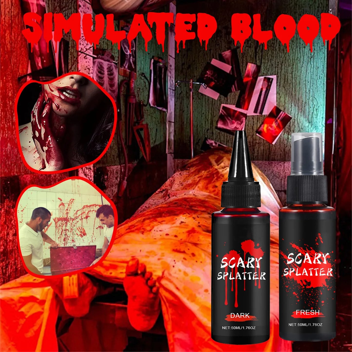 2pcs 100ml Halloween Fake Blood Spray Liquid Blood Eye Blood Drops Halloween Simulation Vampire Fake Blood Spray For Cosplay