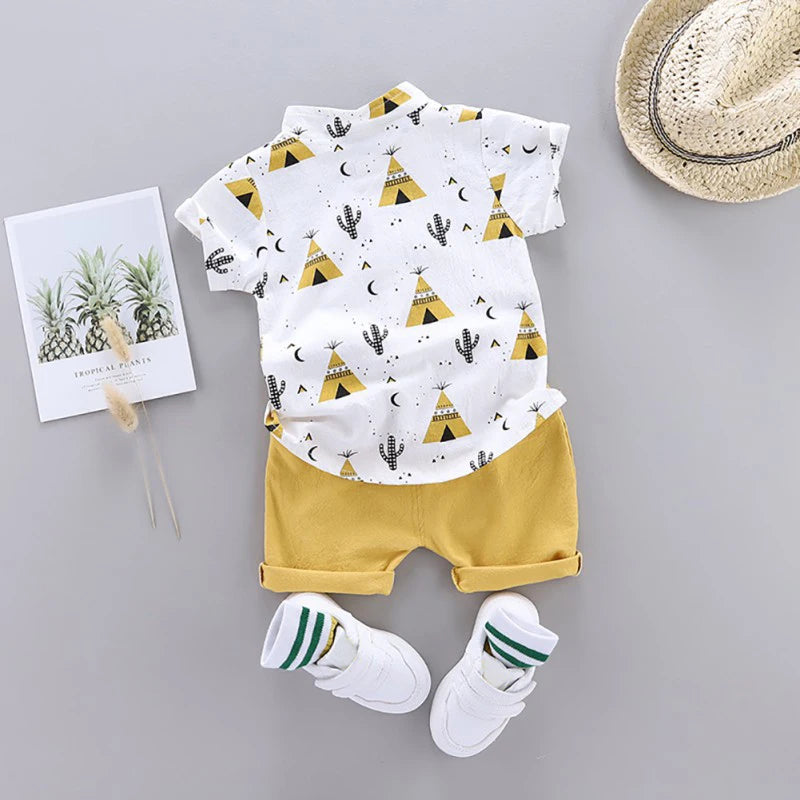 Summer Baby Boy Clothes Set 2Pcs Kids Shirt Tops Shorts Clothing Suit  Cartoon Print Toddler Tracksuit Outfit Set 3months-4years