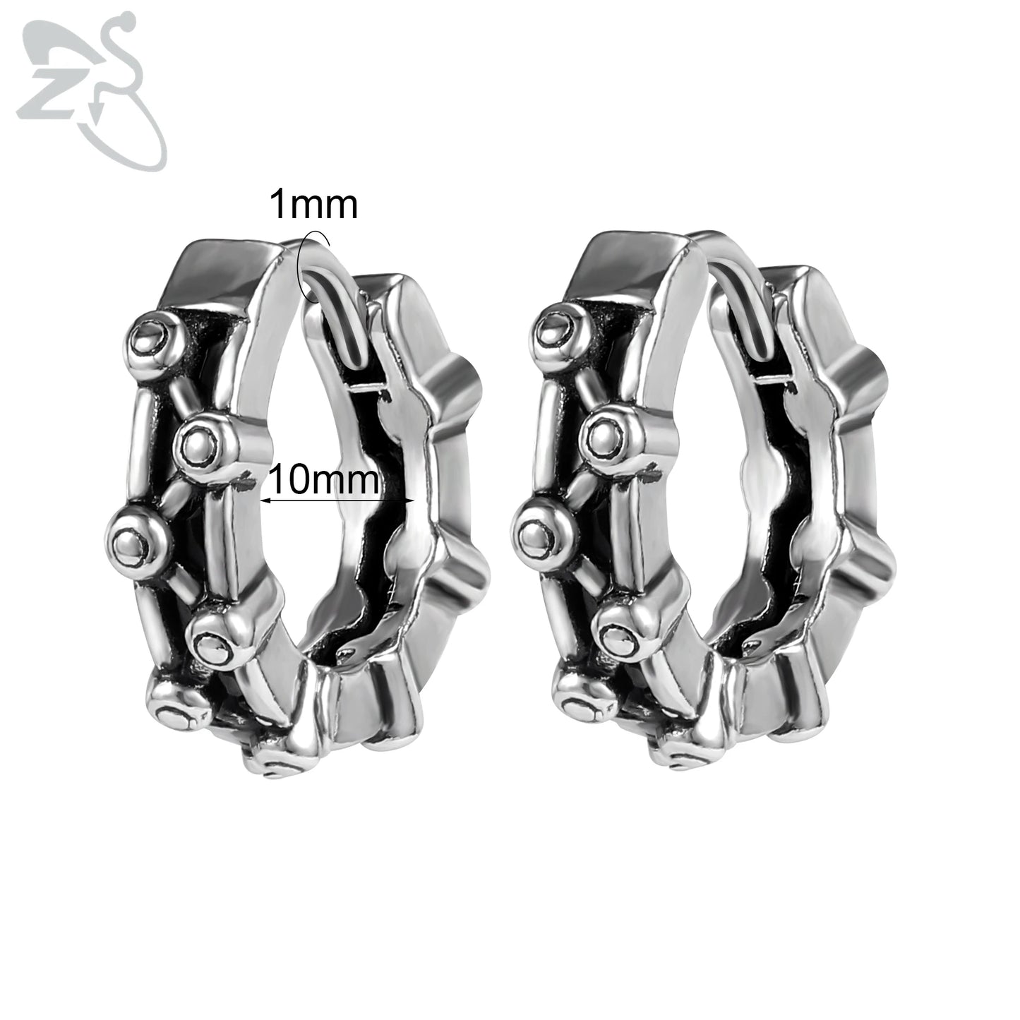 ZS 2pcs/lot Skull Snake Hoop Earring for Men Stainless Steel Round Earrings Gothic Punk Rock Dangle Earring Helix Cartilage 18G