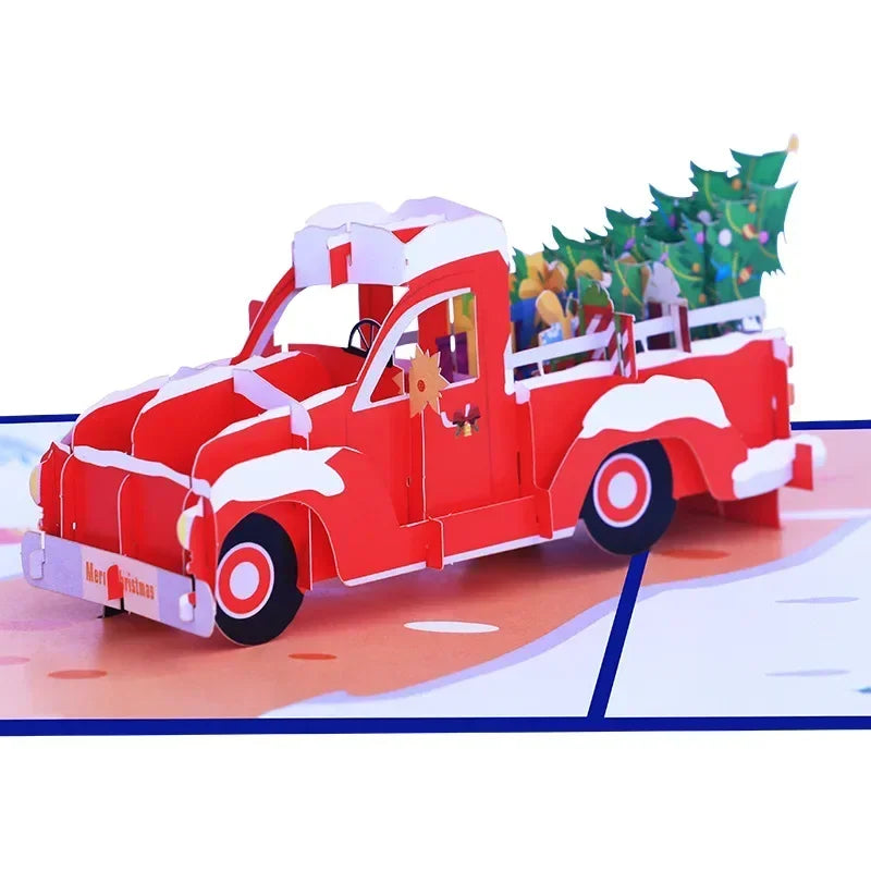 1 pcs Creative Color Printing Christmas Day 3D Card Christmas Car 3D Card Holiday Blessing Pop up Card