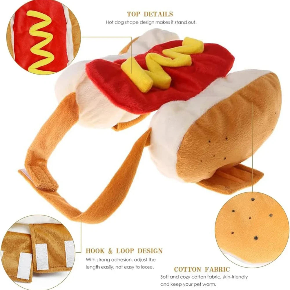 Dog Funny Halloween Costumes Hot Dog Shaped Dachshund Sausage Adjustable Clothes Pet Apparel Dressing Up Cat Party Costume Suit