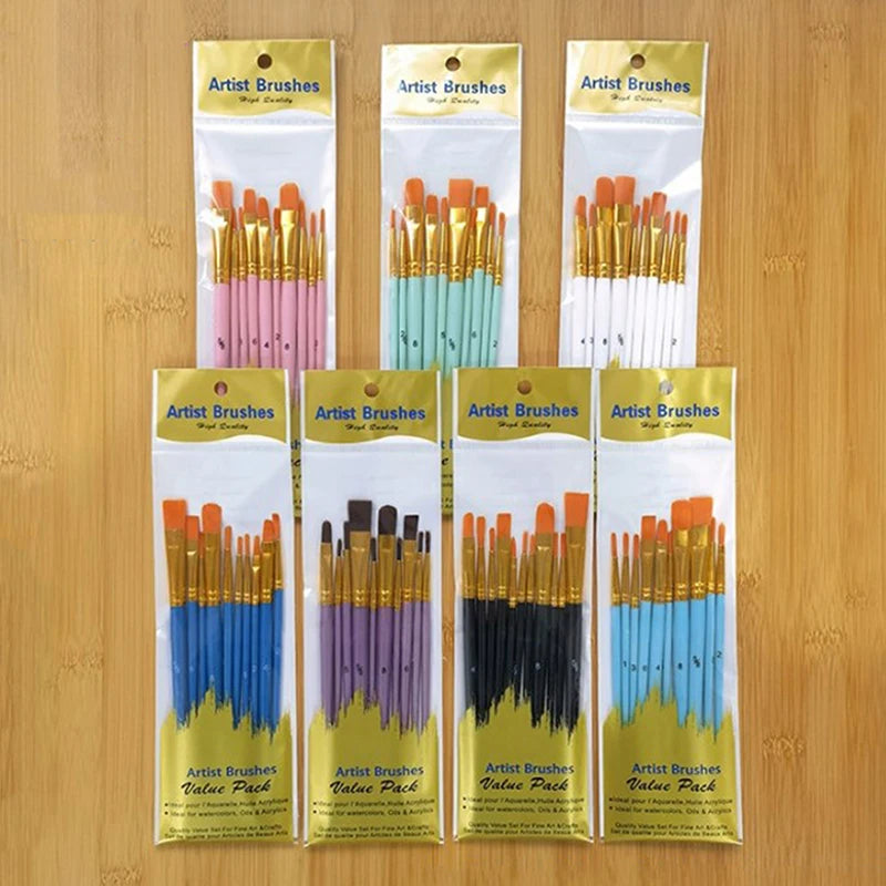 10pc High Quality Paint Brushe Set Nylon Painting Brush Short Rod Oil Acrylic Brush Watercolor Pen Professional Art Supplies