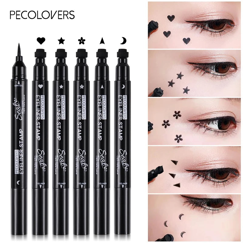 2 IN 1 Eyeliner Pen Star Moon Stamp Long-Lasting Waterproof Black Liquid Eye Liner Pencil Eyes Makeup Cosmetic