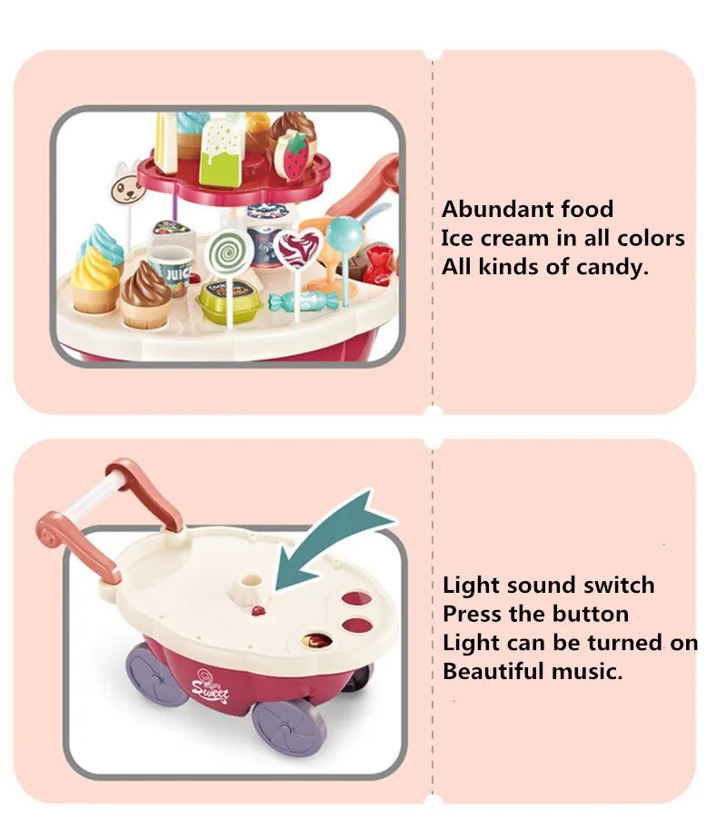 36PCS Ice Cream Candy Trolley House Play Toys Candy Car Ice Cream Candy Cart House Brain Game Kids Toys Children's Gift Toys Set