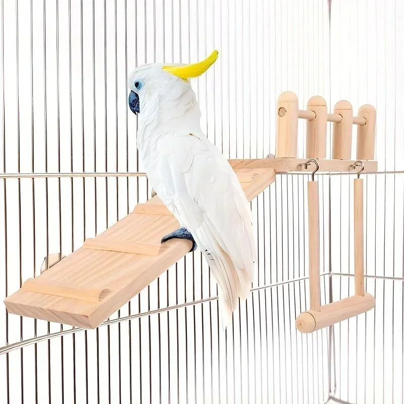 Bird Perches Platform Bird Swing Climbing Ladder Toy Parrot Wooden Playing Exercise Stands Parrot Toys Birds Stand