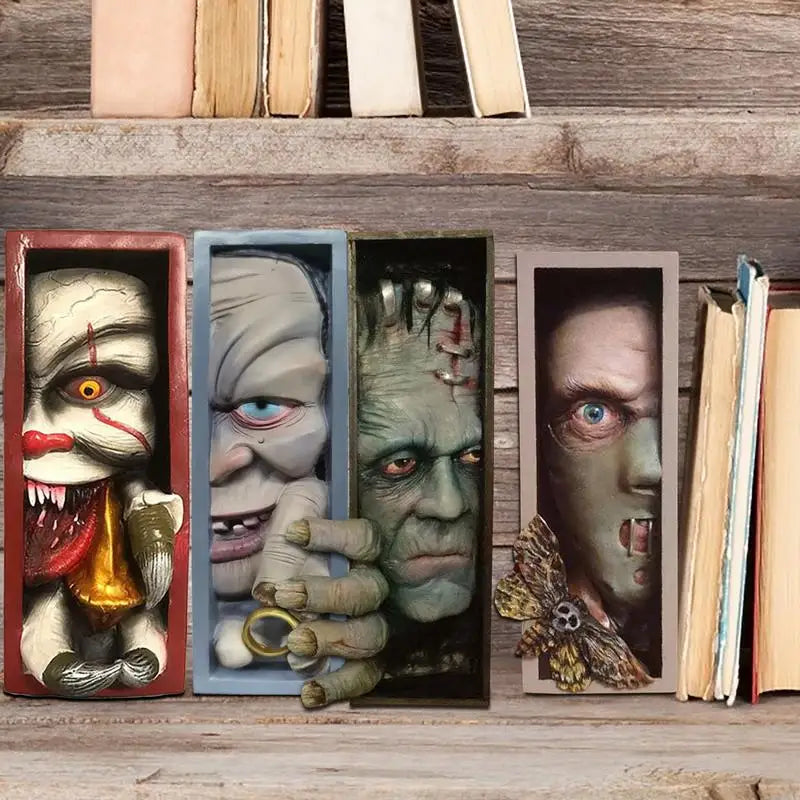 Horror Peeping On The Bookshelf Halloween Horror Human Face Resin Bookends Bookstand Sculpture Collecting Albums Bookshelf Decor