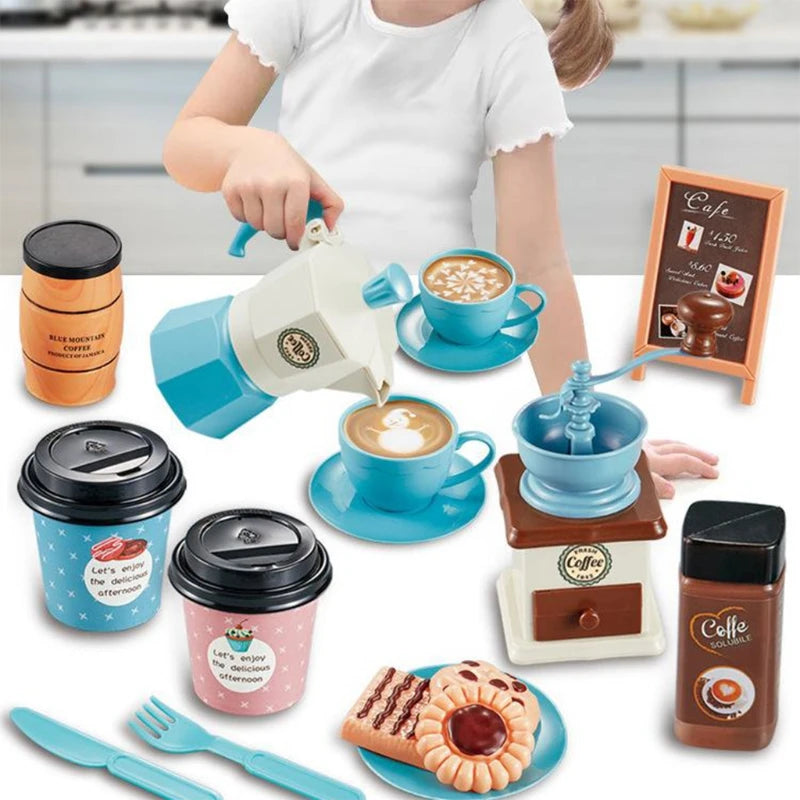 Girls Kitchen Toy Simulation Coffee Maker Set for Role-Play Kid Hobby Collection