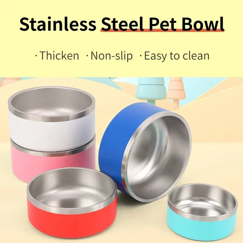 64oz Stainless Steel Round Dog Bowl Double Vacuum Feeding Large Capacity Dog Food Bowl Water Bottle Dog Accessories Pet Supplies