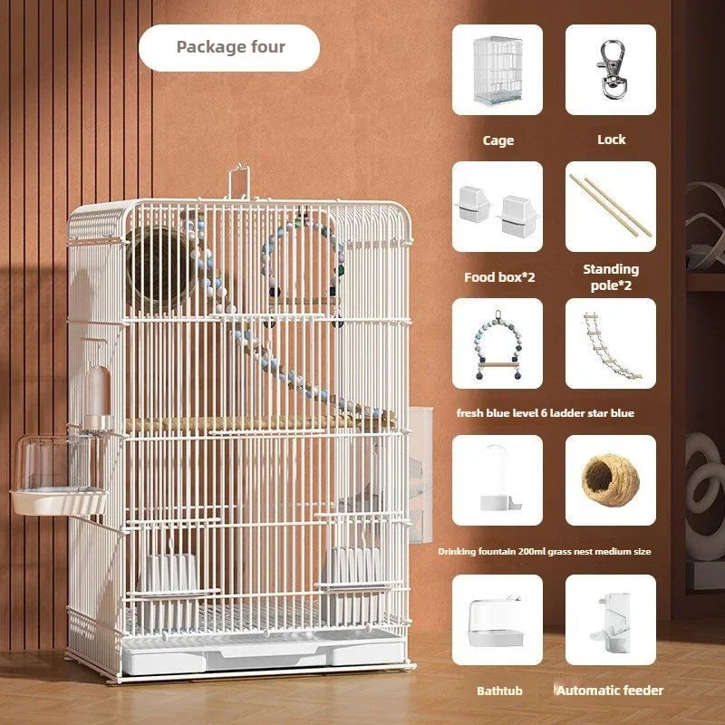 Parrot Bird Cage Tiger Skin Luxury Home Heightening Large Villa Full Set Home Large Space Ornamental Cage Birds Cage Accessories