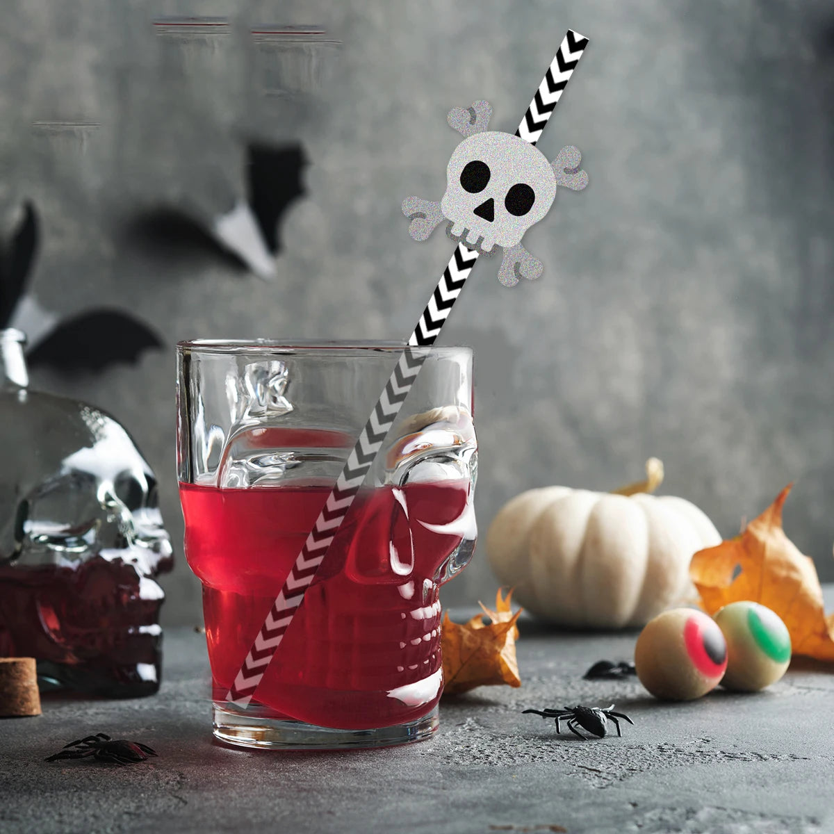 24pcs Halloween Disposable Straws with Spider Eyeball Pumpkin Ghost Pattern Halloween Party Table Decoration Supplies