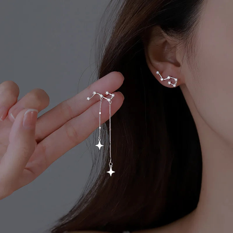 Asymmetry Shiny Zircon Big Dipper Earring Exquisite Personality Constellation Star Earring For Girl Fashion Jewelry Accessories