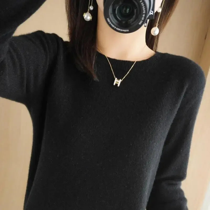 2024 Women Sweater Spring Autumn Long Sleeve O-neck Pullovers Warm Bottoming Shirts Korean Fashion Sweater Knitwear Soft Jumpers