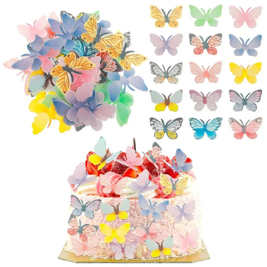 50pcs/bag DIY  Colorful Butterfly Cupcake Decorations for Butterfly Theme Baby Shower Kids Birthday Party Cake Supplies