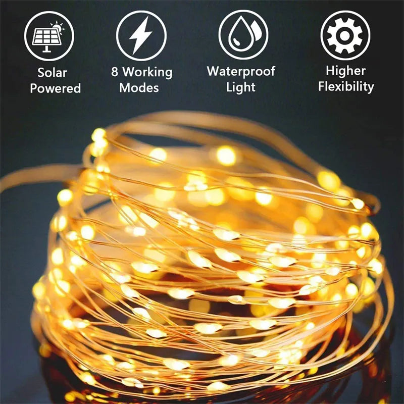 32m/22m/12m/7m Solar Led Lights Outdoor Festoon Led Lamp Solar Garden Outdoor Fairy String Garland Christmas Decor 5/4/3/2/1pack