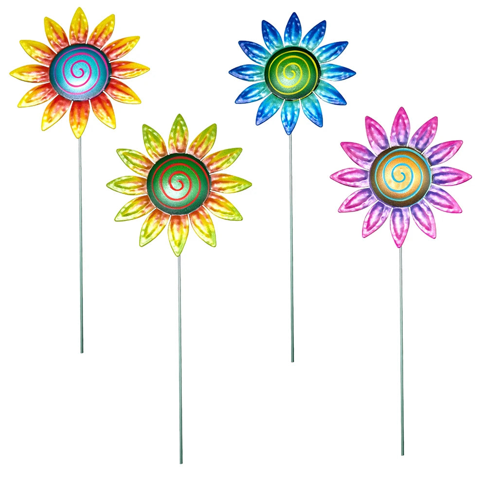 Garden Metal Flower Stakes Art Sculpture Outdoor Iron Ornament Flower Rotating Windmill Garden Flower Beds Pot Plant Decoration