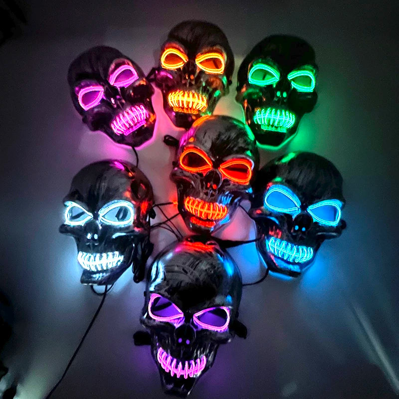 Halloween Horror Skull Head Mask Cosplay Skeleton Disguise Mask 10 Colors Luminous LED Mask  Glowing In The Dark Halloween Night