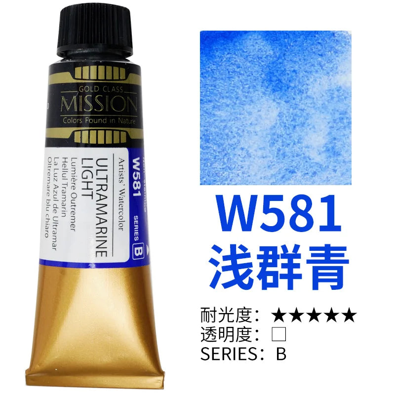 Korea Mijello Mission Gold Watercolour Paint 15ml Tube Series A/B Pure Aquarela Pigments Artist Water color Art Supplies