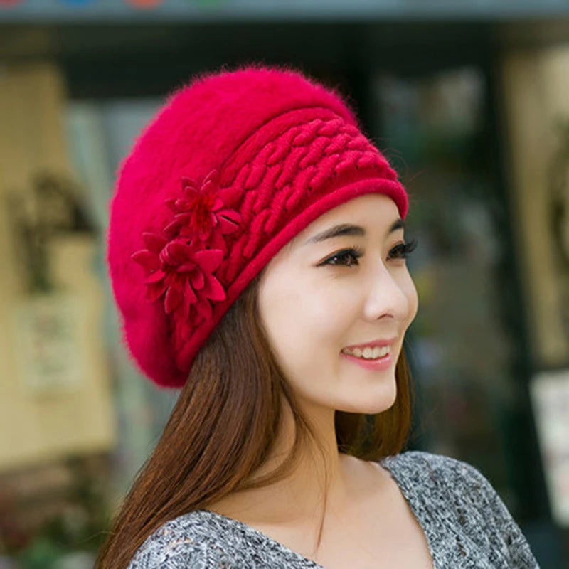 New Arrival Hats Elegant Women Knitted Hats Rabbit Fur Cap Autumn Winter Female Fashion Skullies Beret Hat