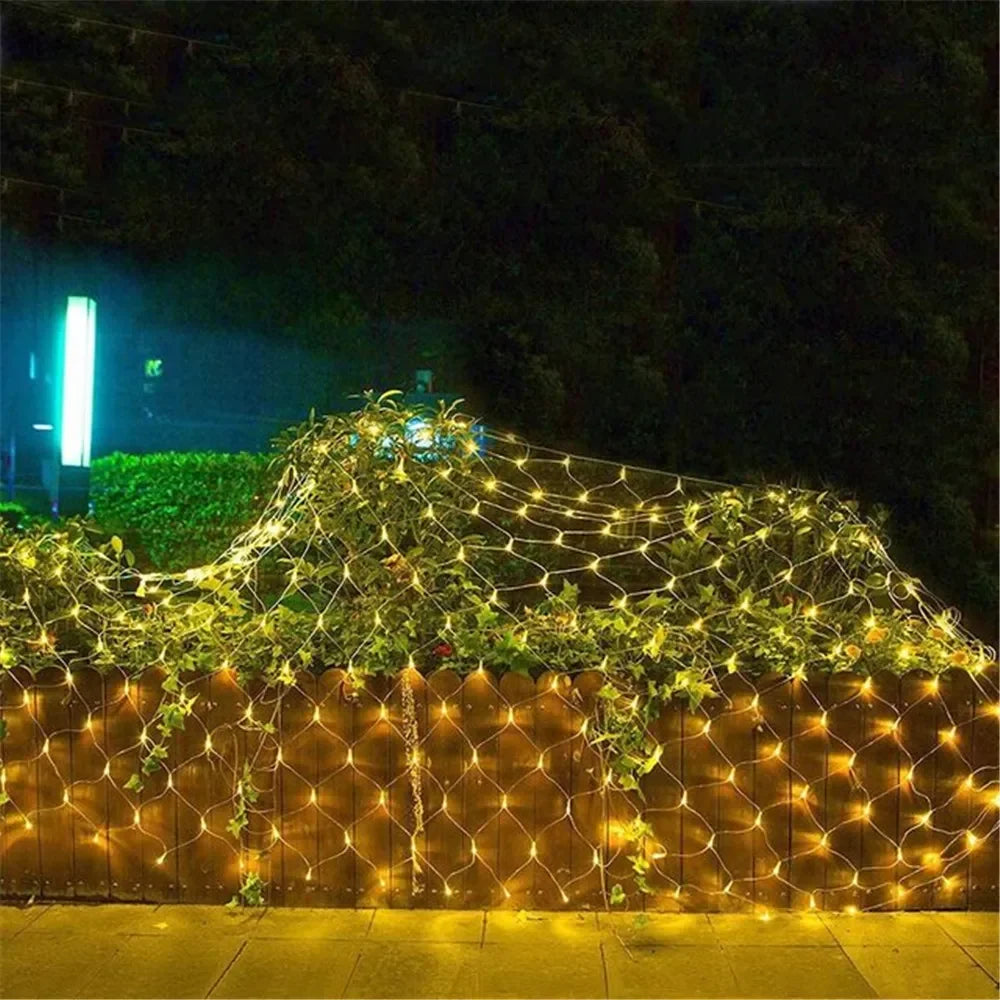 Christmas Net Mesh String Light Outdoor LED Garden Holiday Party Wedding Fairy Light Garland Tree Bushes Fence Wall Decor