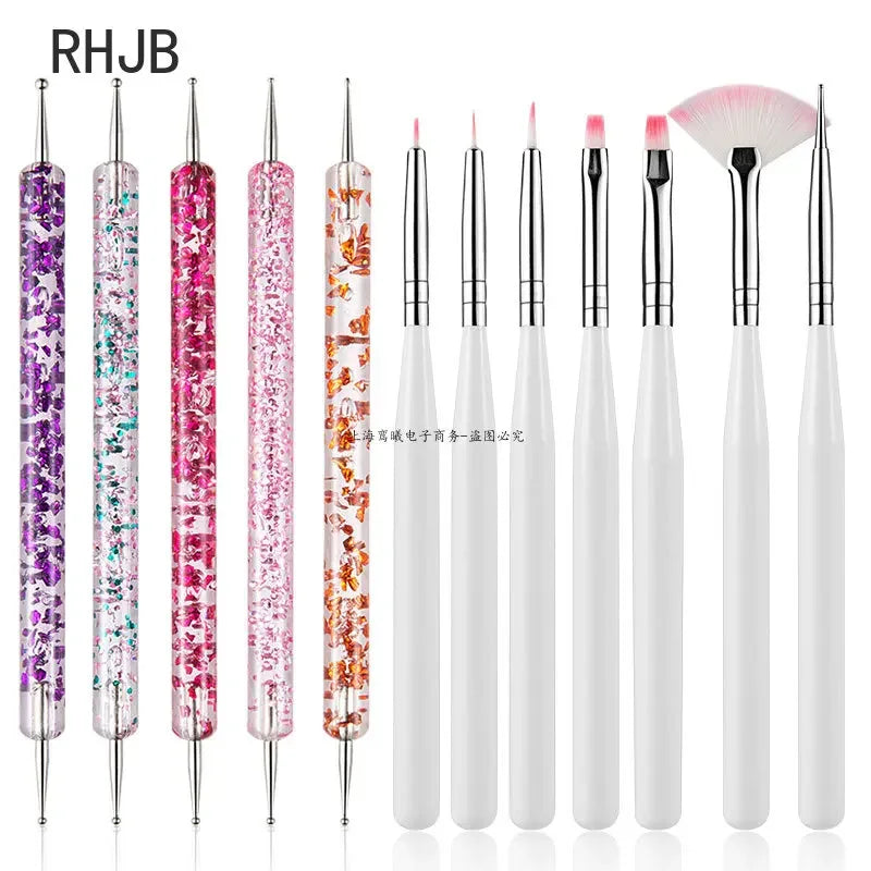 New 2025 Multiple nail art nail brush Design Tip Drawing Carving Dotting Nail Pen Builder Flat Liner Acrylic Gel Polish Manicure