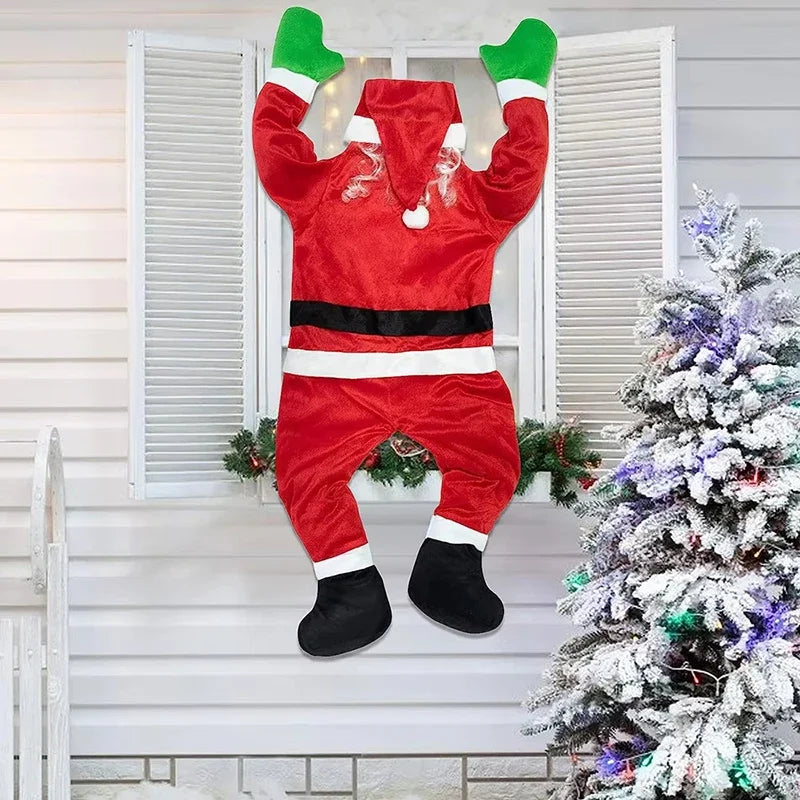 Santa Claus Plush Suit, Christmas Decoration Hanging, Climbing Window Balcony Roof Chimney Hanging Santa Christmas Decoration