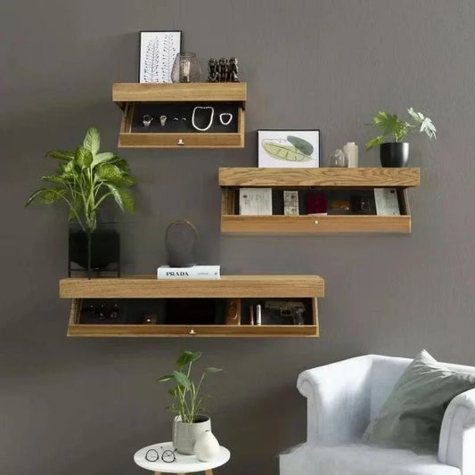 Wood Floating Wall Shelves Magic Flap Hidden Shelf With Secret Compartment Concealed Solid Wall-mounted Furniture Storage