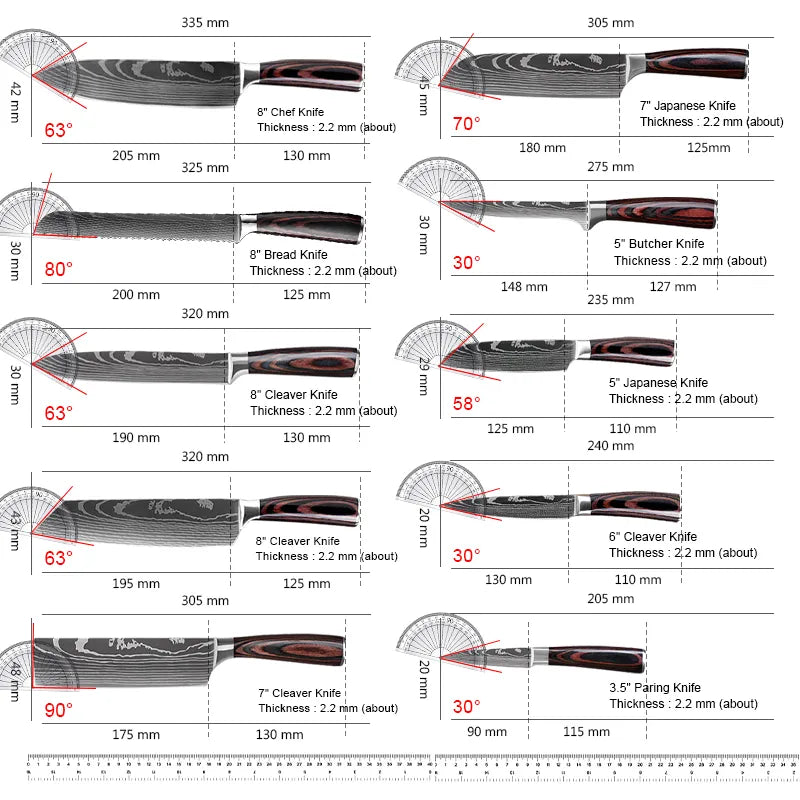 Japanese Knife Set of Kitchen Chef Knife Cleaver Meat Vegetable 1-10 Piece Professional Damascus Knife 8-inch Kitchen Knives Set