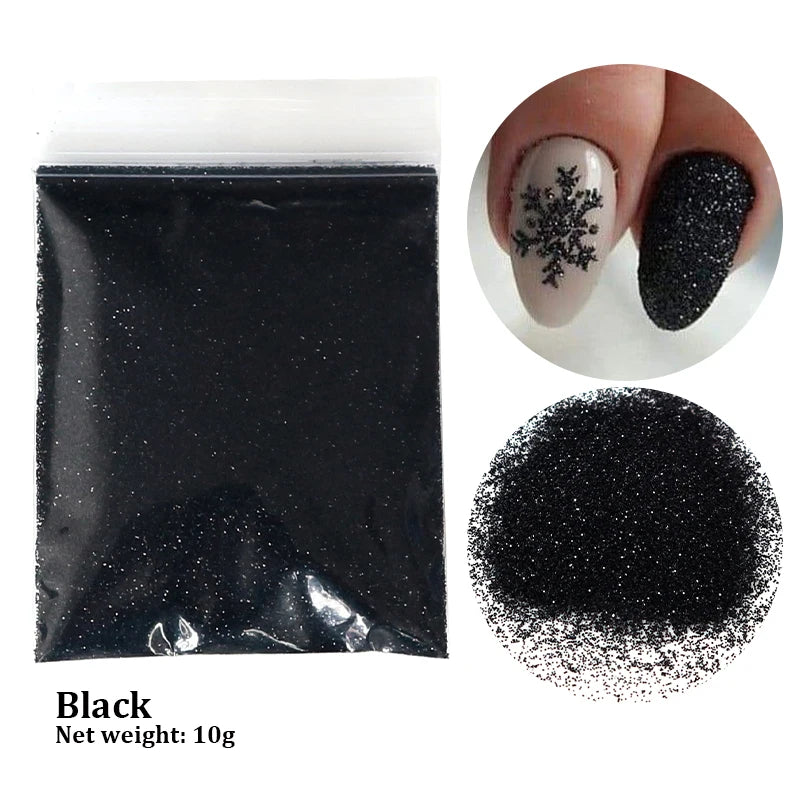 10g/bag Shining Sugar Nail Glitter Colorful Powder Candy Coat Effect White Black Pigment Dust Nails Art Decorations DIY Supplies