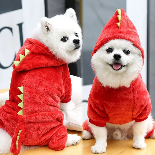 Autumn/winter Warm Dinosaur Costume Pet Clothes For Small Medium Dogs Cats Fearless Protection Against Cold Weather