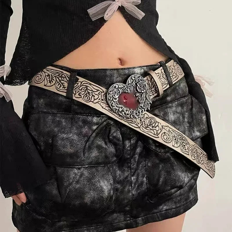 Metal Rose Heart Women Belts Chain Luxury for Leather New Style Pin Buckle Jeans Decorative Ladies Retro Decorative Punk Gothic