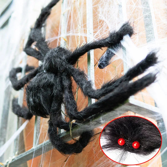 90/75/50/30cm Halloween Black Spider Decoration Big Fake Plush Spider For Halloween Party Outdoor Decor Haunted House Trick Toys