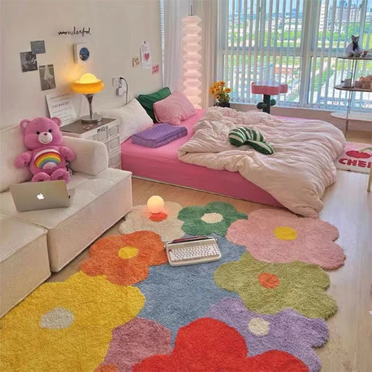 Decorative Home Carpet Large Area Colorful Living Room Flower Thickened Decoration Rug Non-slip Washable Floor Mat