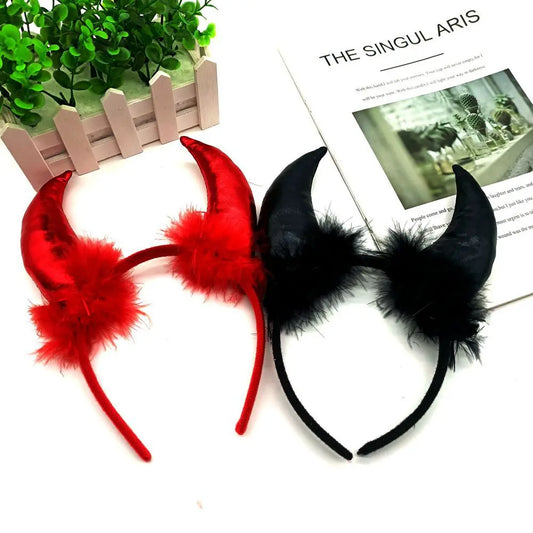 1pc Puffy Devil Horns Headband Glitter Headband Halloween Costume Accessories Halloween Hair Band For Women Men Hair Accessories