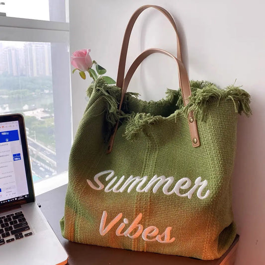 Canvas Women Handbags Large Tote Beach Bag Shopping Bags Underarm Shoulder Bag For Female Casual Canvas Beach Bags