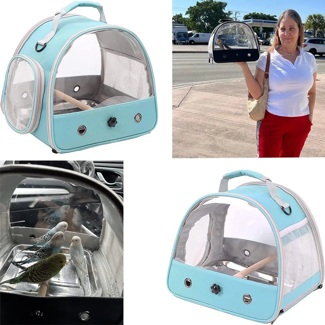 Portable Clear Bird Parrot Transport Cage Breathable Bird Carrier Travel Bag Small Pet Access Window Collapsible Outdoor Bag