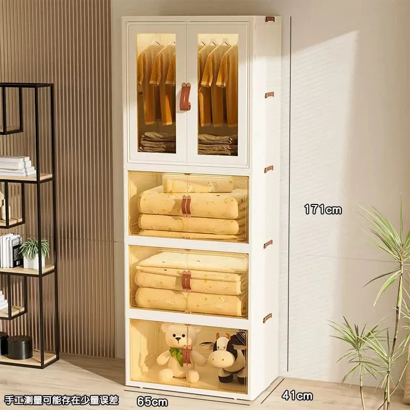 Folding Storage Cabinet For Clothes, Wardrobes, Household Snacks, Plastic Organizer Bin Baby Living Room Floor-Standing Cabinet﻿