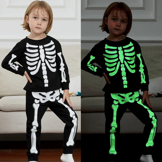 Kids Skeleton Pajamas Halloween Pjs Toddler Boys Girls Unicorn Glow in The Dark Sleepwear Infant Carnival Clothes Set 2 PCS