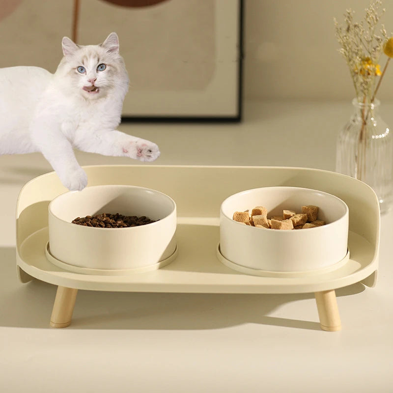 Cat Double Bowls Feeder Adjustable Height Pet Cats Drinker Water Bowl Elevated Feeding Kitten Supplies Food Feeders Dogs Dish