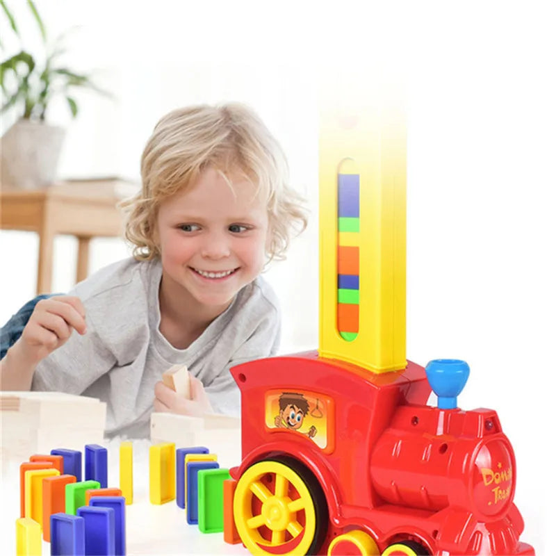 Domino Train Toy Set Rally Electric Train Model Colorful Domino Game Building Blocks Car Truck Vehicle Stacking Kids Gift