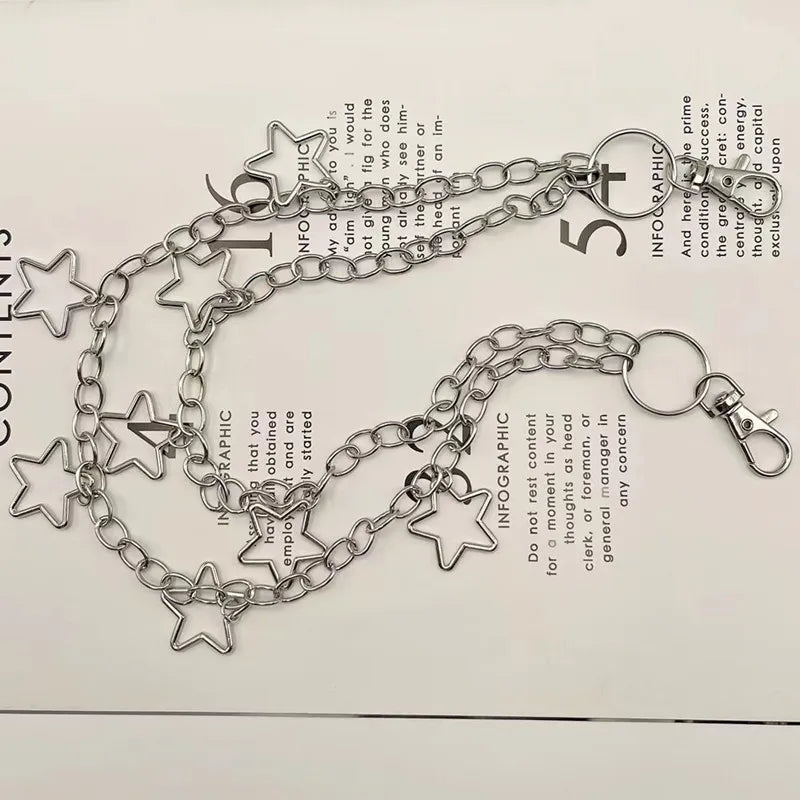 Hip Hop Trendy Car Jeans Pants Key Chain Ring For Women Men Hip Hop Multilayer Star Tassel Chain Pendant Chain For Bag