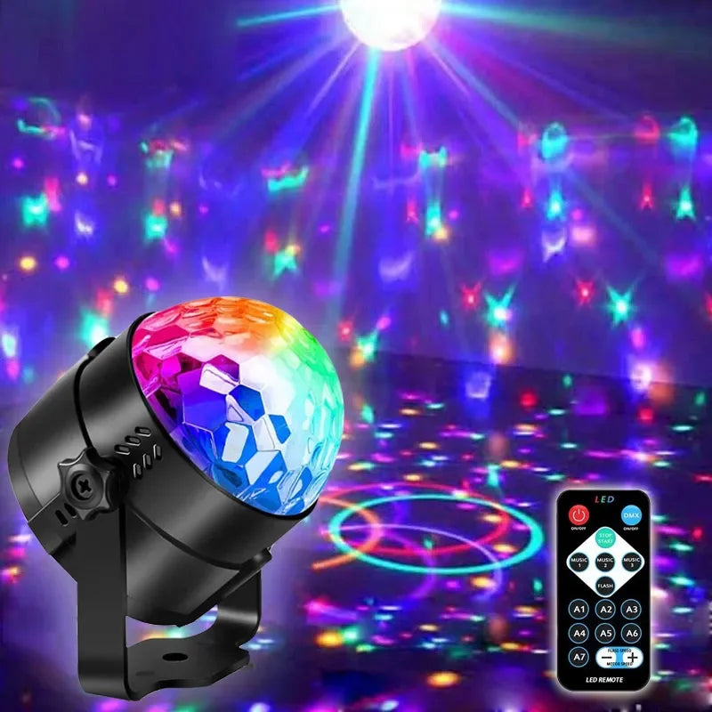 LED Party Stage Lights Disco Ball Sound With Remote Control Dance Rotating Magic Atmosphere Lamp Party Club DJ Show Lamp