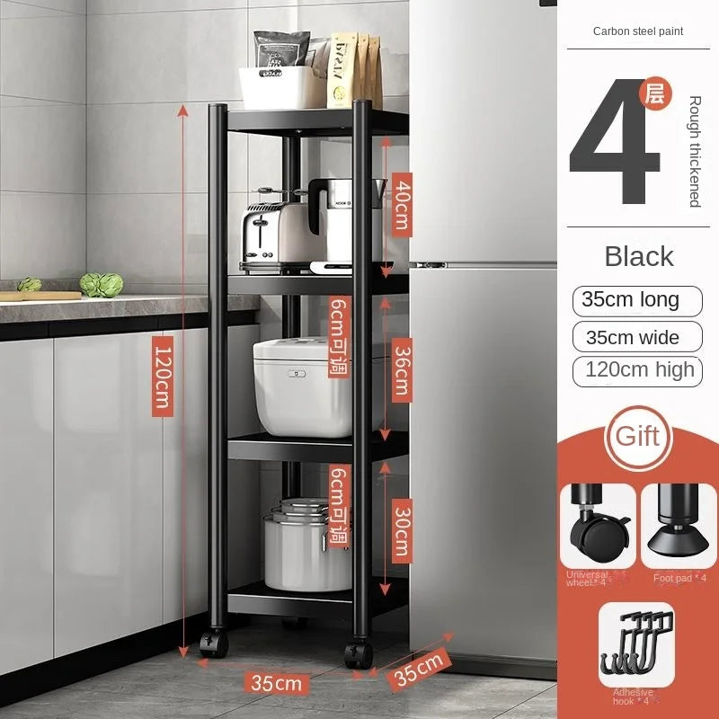 3/4/5 Tiers Trolley Rack Floor-to-ceiling Multi-layer Home Bedroom Mobile Kitchen Multi-functional Storage Storage Rack Pulley