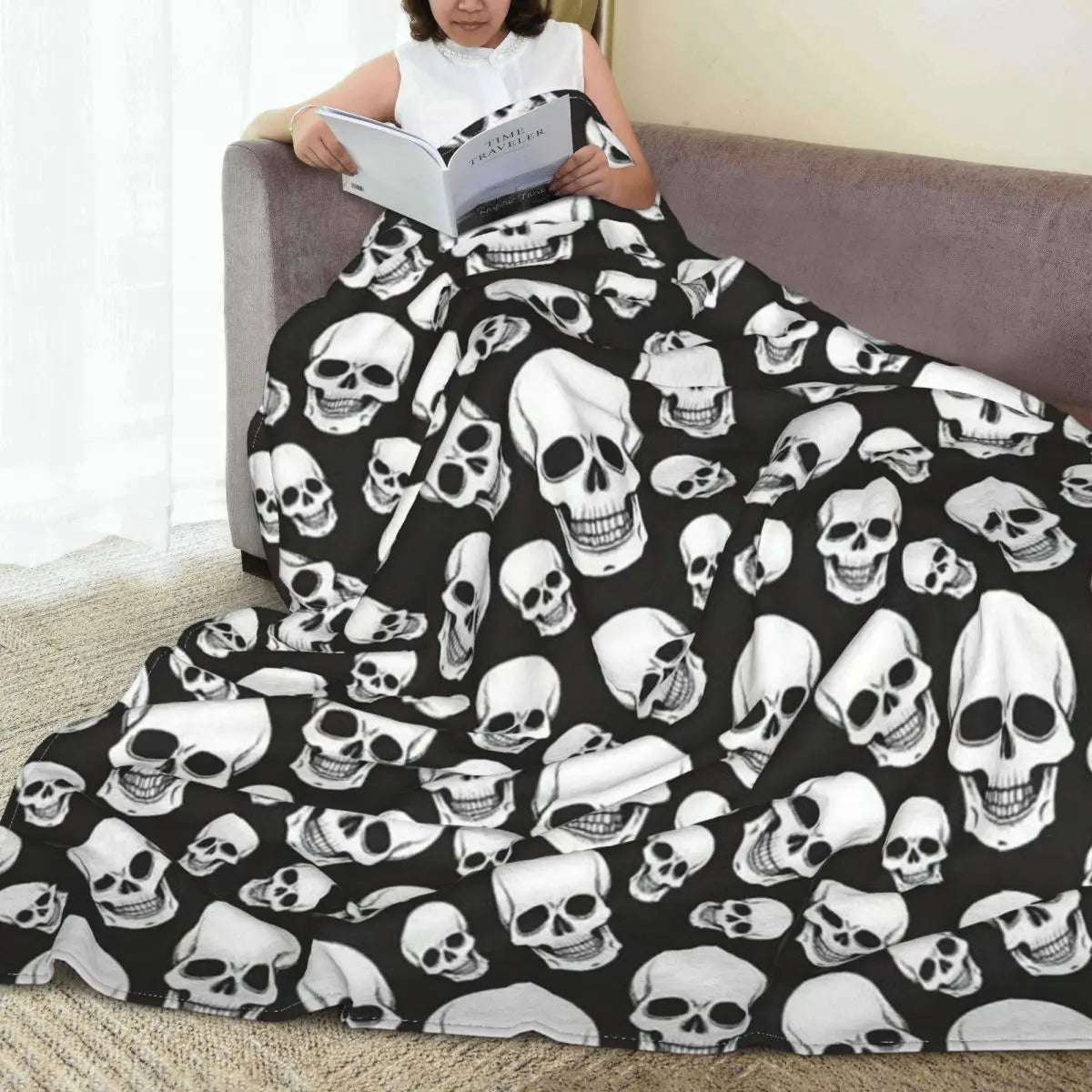 Gothic Death Skull Flannel Throw Blanket Blanket for Sofa Office Lightweight Bedding Throws