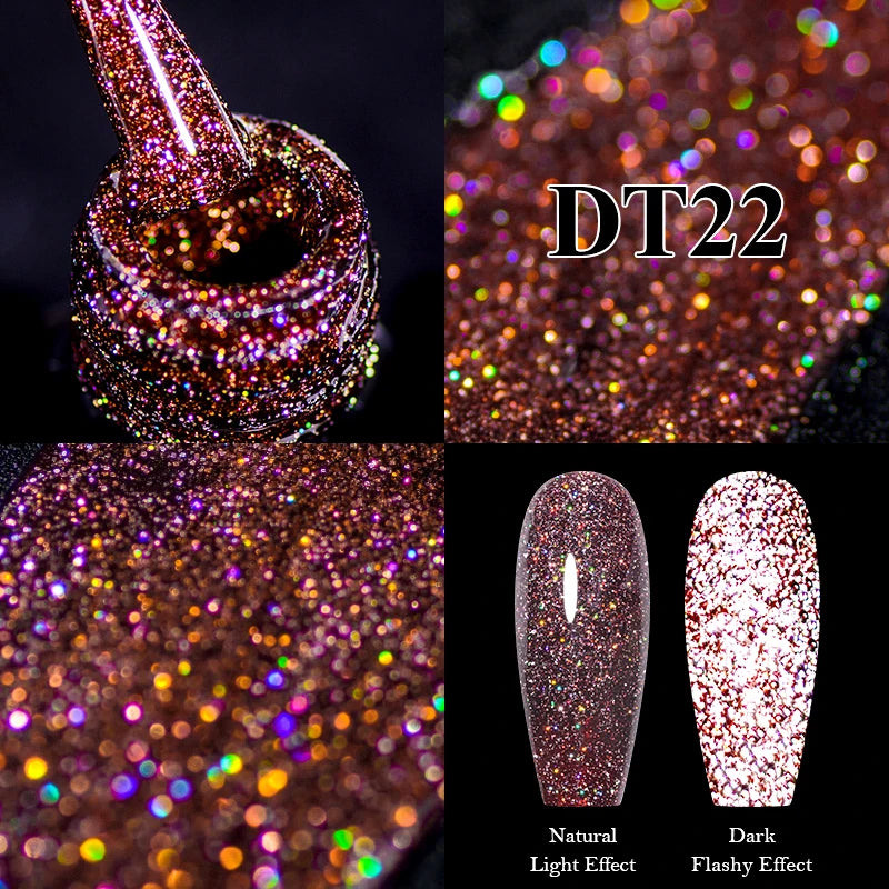 MEET ACROSS Sparkling Rose Pink Reflective Glitter Gel Nail Polish 7ML Nail Gel Manicure Semi Permanent UV LED Varnish Nail Art