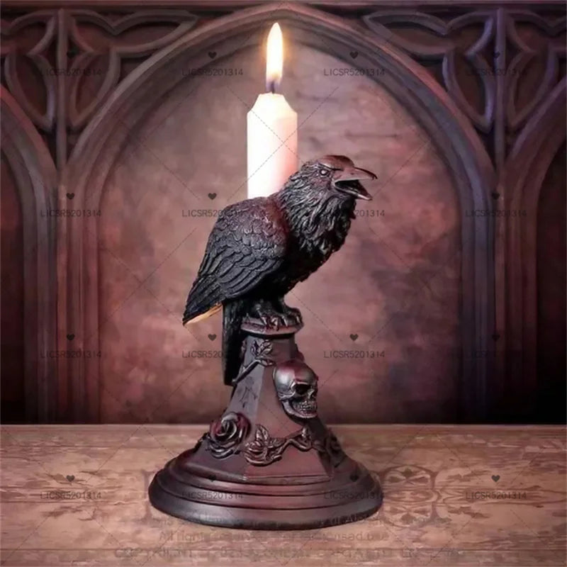 Creative Retro Gothic Black Crow Candle Holder Halloween Statue Owl Bat Cat Shape Resin Sculpture Craft Ornament Home Decoration