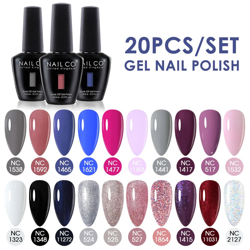 NAILCO 15ml 10/20pcs Gel Nail Polish Set Spring Summer Color UV Gel Nail Art All For Manicure  Gel Paint For DIY Professionals