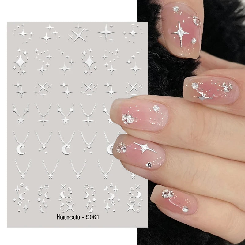 Sliver Stars Nails Stickers 3D Laser Stylish Adhesive Nail Sticker Manicure Decoration Nail Stickers for Nails Nail charms